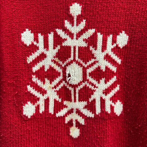 Talbots Wool Snowflake Christmas Holiday Sweater Knit Turtleneck Buttons Red L - Picture 11 of 16